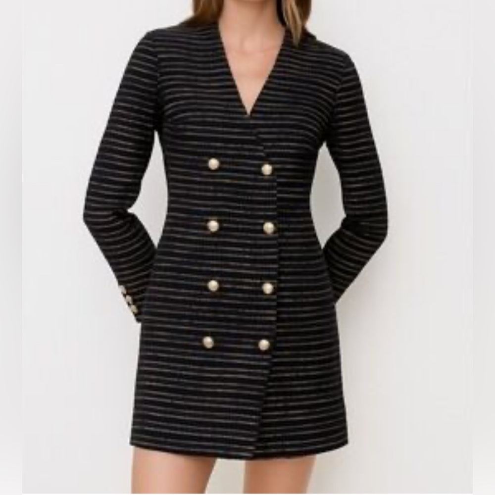 Ann Taylor Black, Navy and White Striped Blazer Dress